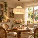 French Pleated Linen Pendant Light | Cream Vintage Lamp - Image 2