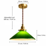 Green Glass Pendant Light | Japanese Vintage Brass Lamp - Image 5